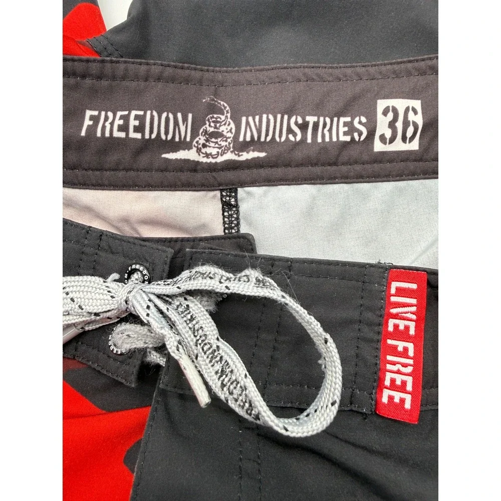 Freedom Industries Lot 2 Board Shorts Mens 36 Camo Red Black Patriotic Gadsden